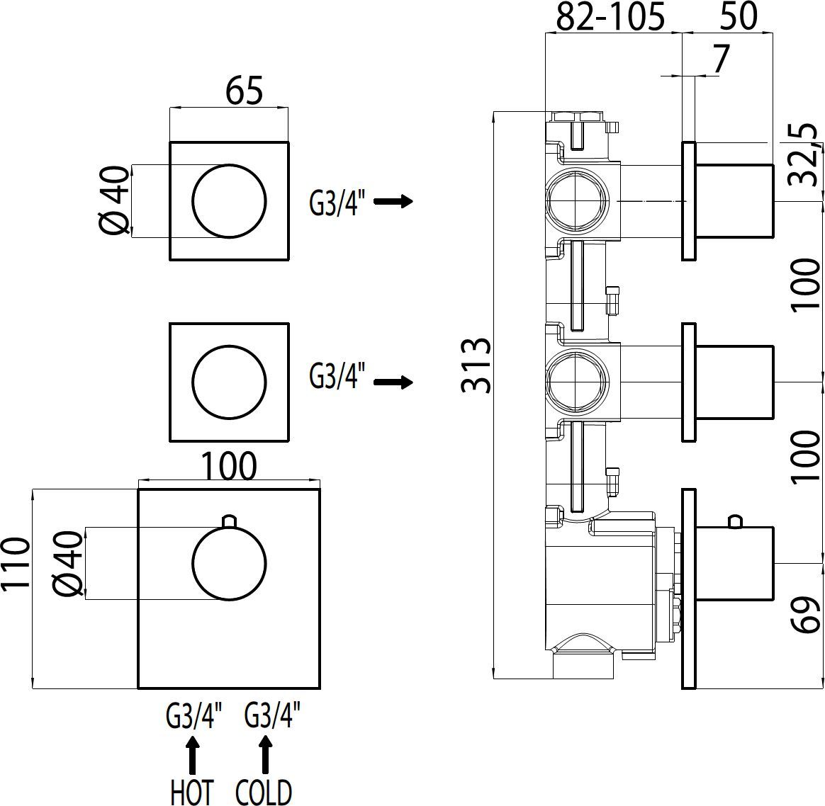 Термостат Bossini OKI 2 Outlets LP для ванны с душем, хром Z031203 Z031203.030 - 4