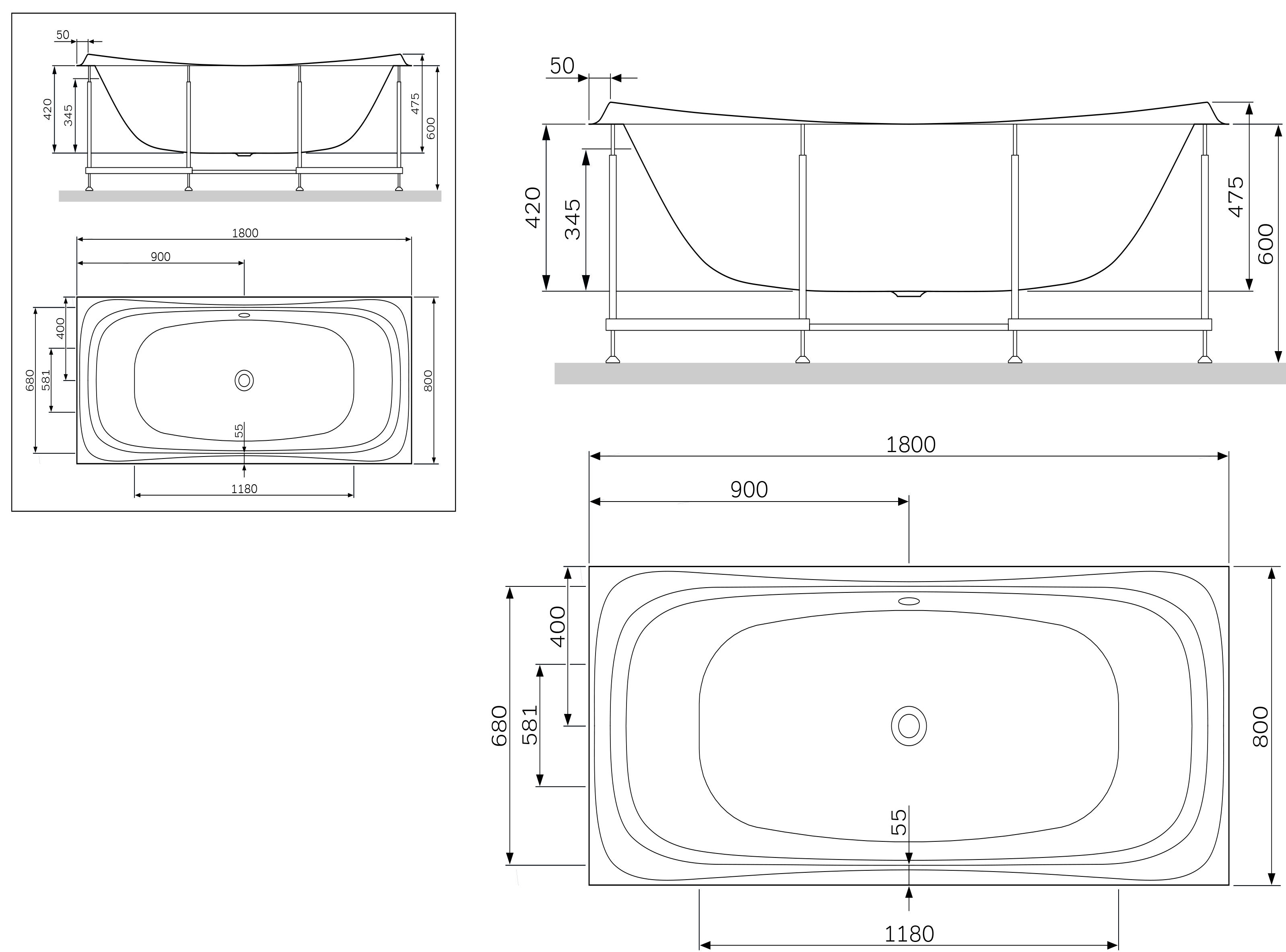 W30A-180-080W-R Sensation, каркас для ванны акриловой A0 180х80 см - 2