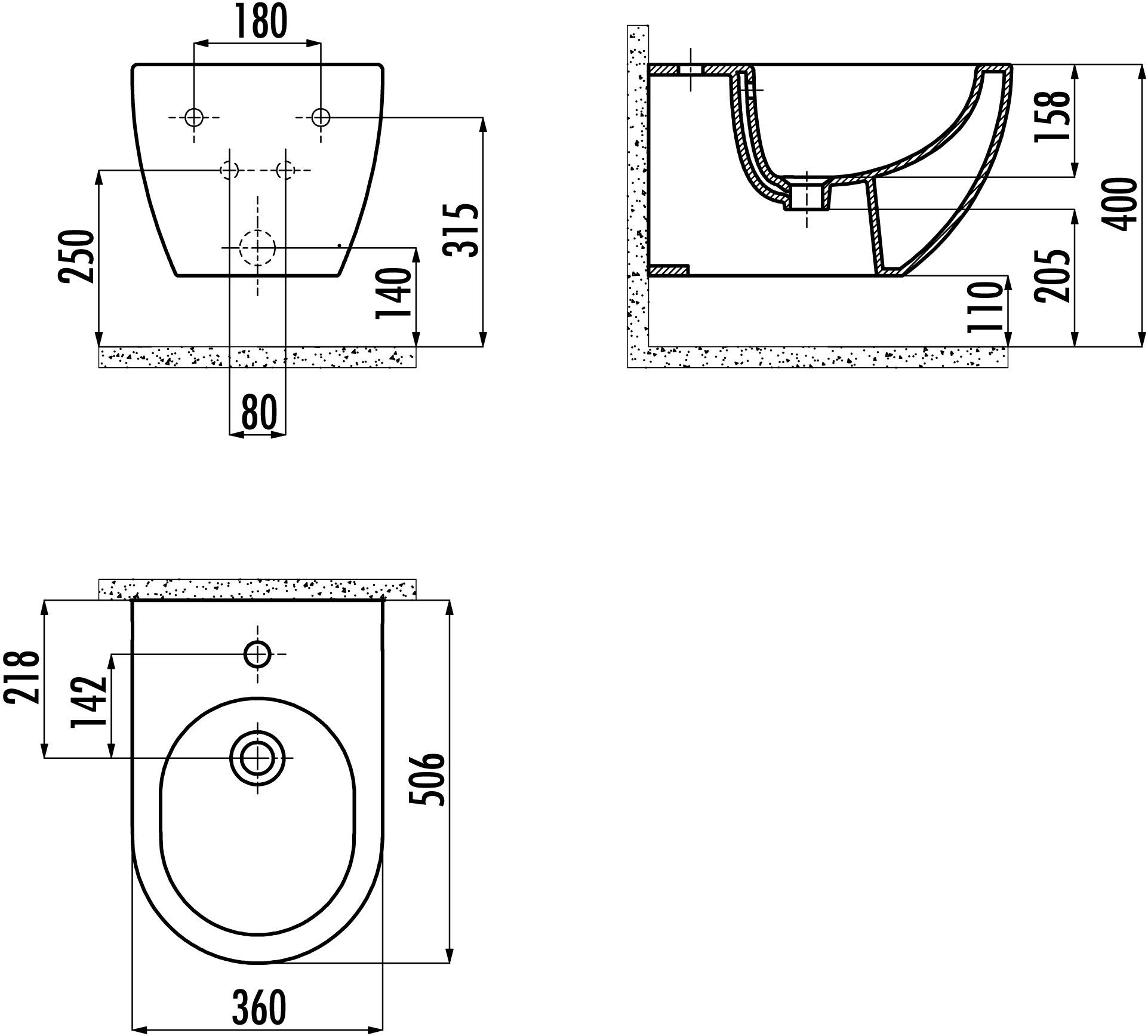 CREAVIT FREE Биде подвесное FE510.000 FE510-00CB00E-0000 - 1