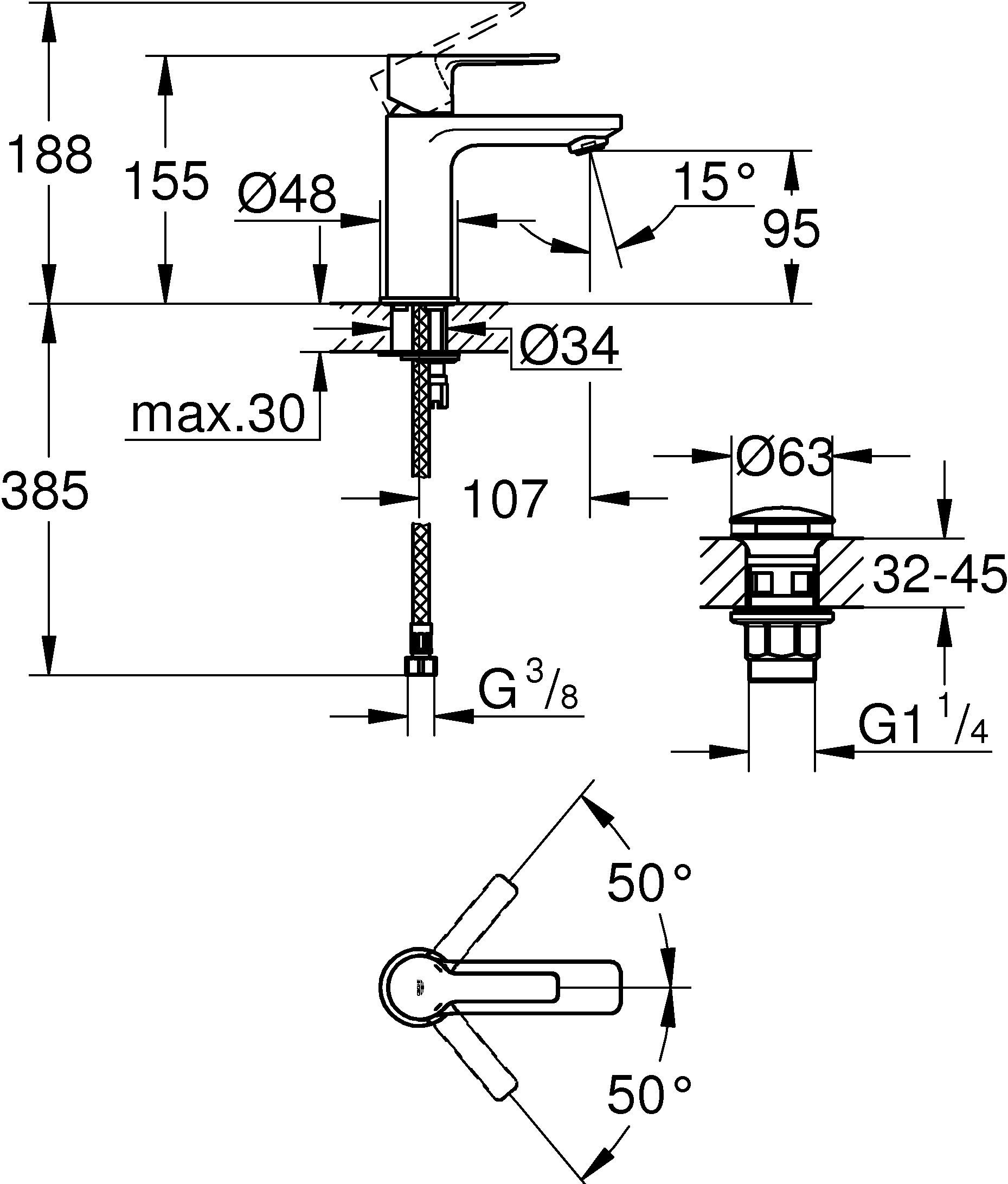 Смеситель Grohe Lineare New 23791001 для раковины - 1