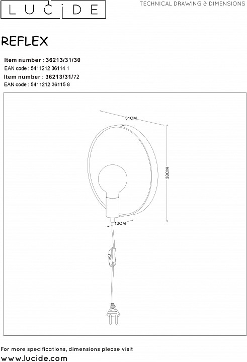 Бра Lucide Reflex 36213/31/72 - 3