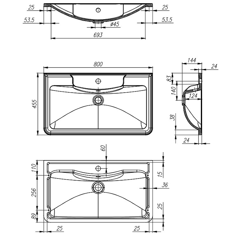 Раковина BelBagno 80х45.5 черный матовый  BB800/455-LV-ART-ALR-NERO - 2