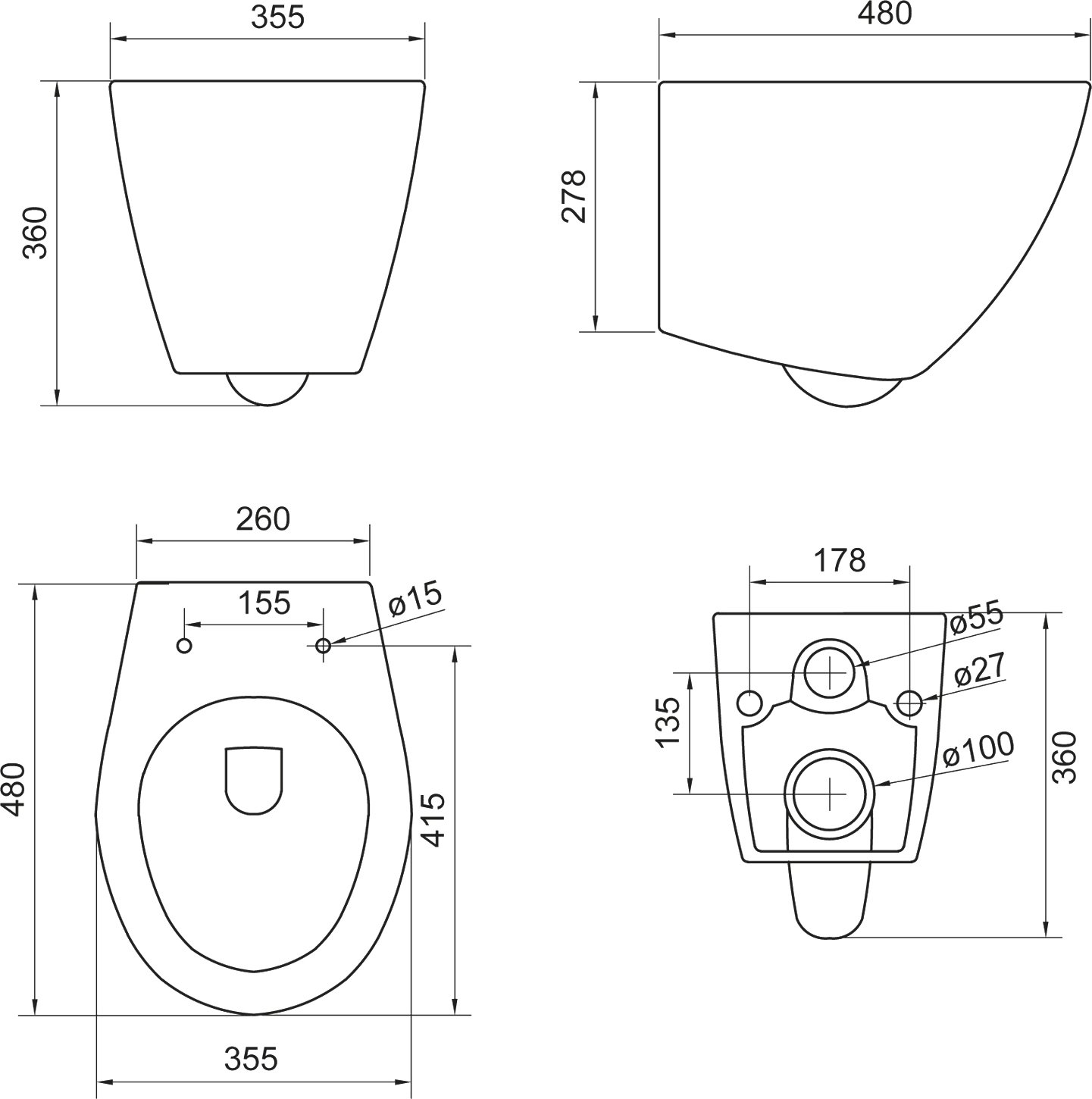 Чаша для унитаза подвесного BelBagno BB125CH - 1