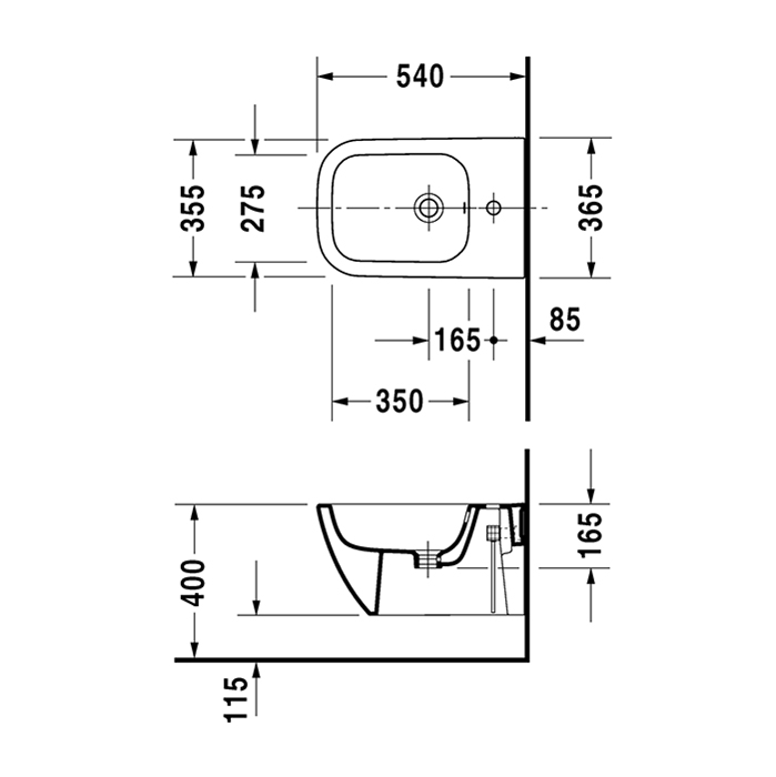 DURAVIT (Happy D.2) Биде подвесное 355 x 540 мм, цвет антрацит матовый 2258151300 - 1