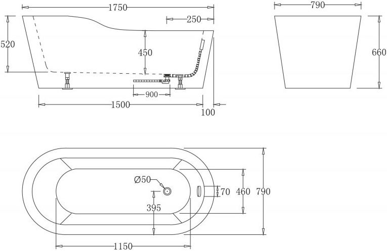 Акриловая ванна BelBagno BB65-1750 - 2