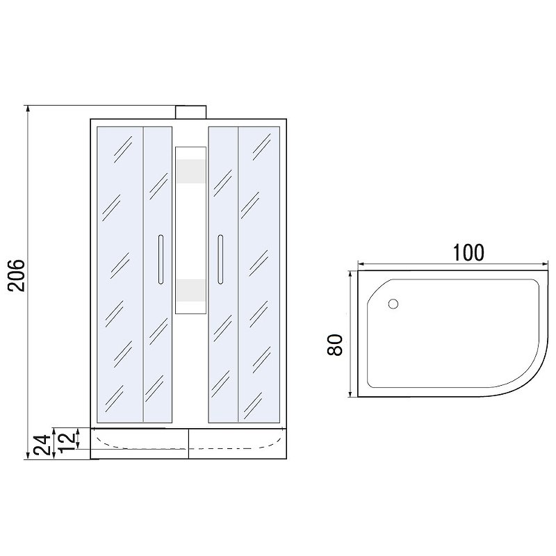 Душевая кабина с поддоном River NARA Б/К 100/80/24 MT L  10000008786 - 5