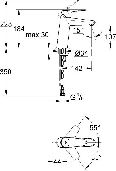 Смеситель Grohe Eurodisc Cosmopolitan 23449002 для раковины - 3