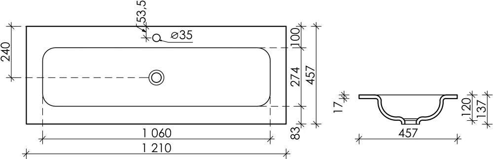 Накладная раковина Ceramica Nova Element 121х46 белая CN7017 - 3