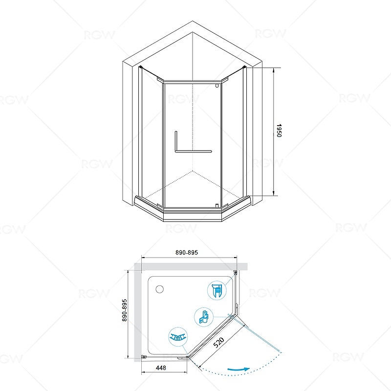 Душевой уголок RGW Hotel 80х80 хром стекло прозрачное 350608188-11 - 1
