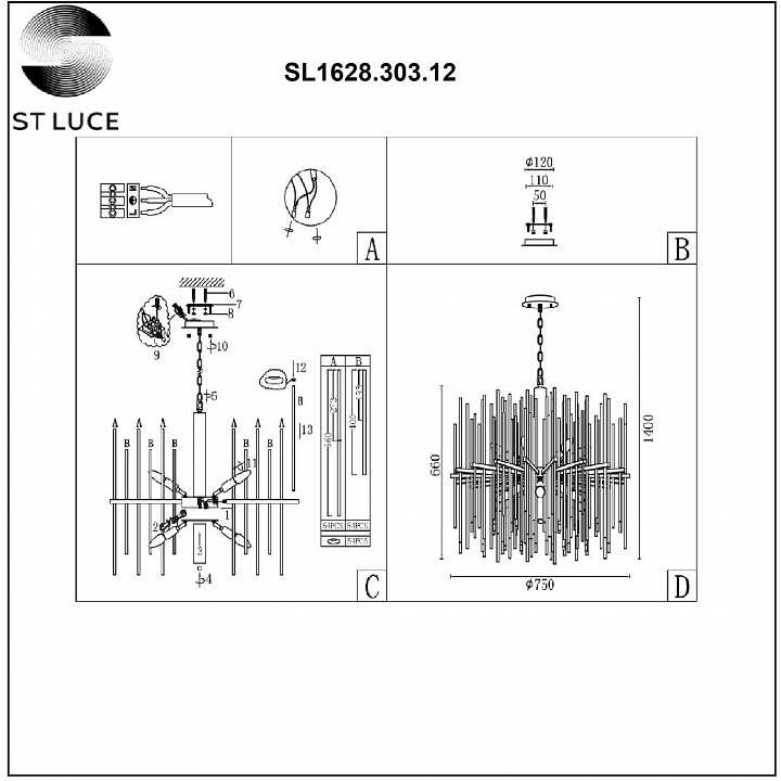 Подвесная люстра ST-Luce Teramo SL1628.303.12 - 5