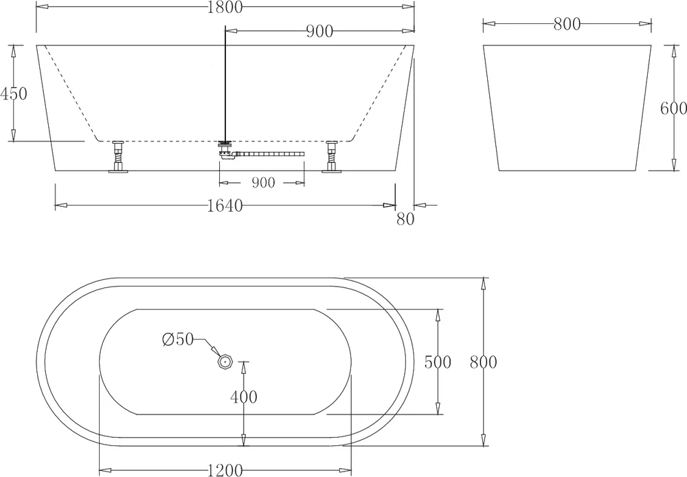 Акриловая ванна BELBAGNO 180х80 белый  BB71-1800-W0 - 2