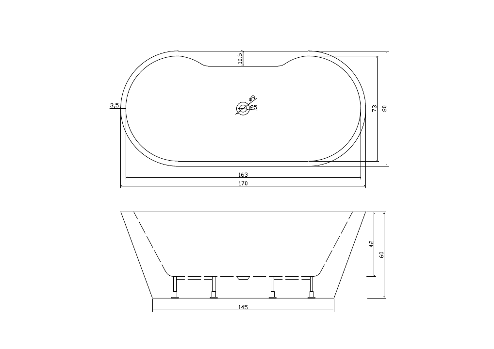 Акриловая ванна Cerutti SPA Martigano 170x80 B-7108 - 3