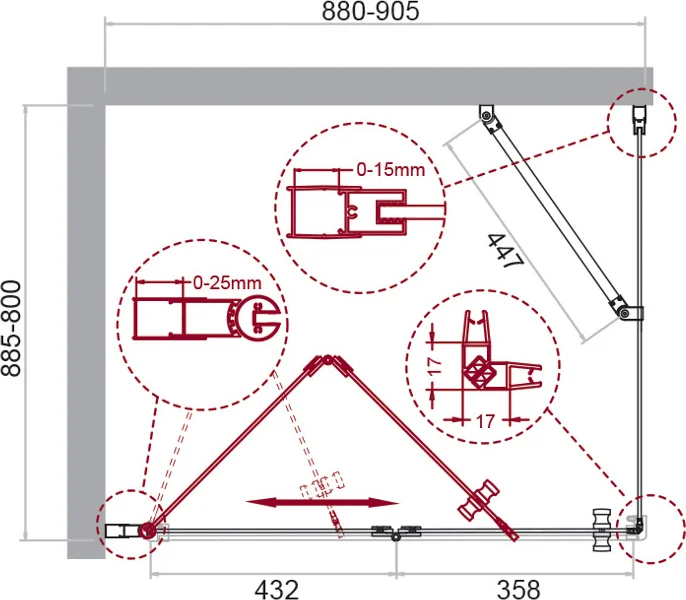 Душевой уголок BelBagno Albano 90х80 профиль хром стекло прозрачное ALBANO-ASH-1-90/80-C-Cr - 7
