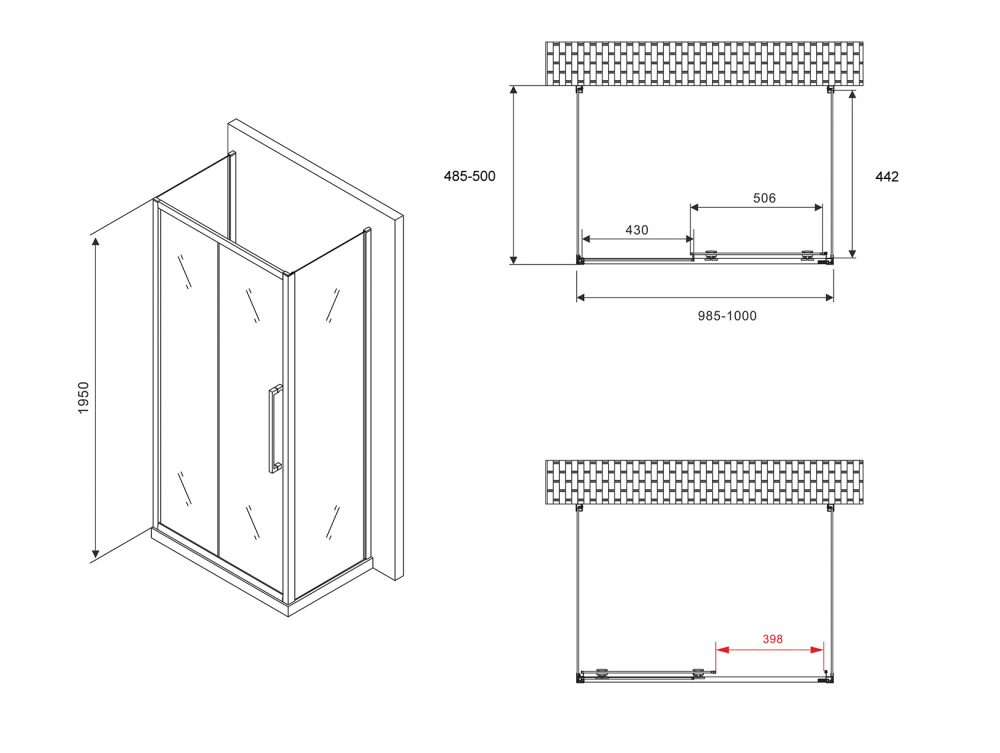 Душевой уголок Abber Schwarzer Diamant 100x50 профиль черный стекло прозрачное AG30100BH-S50B-S50B - 4