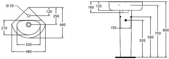 Раковина угловая Ideal Standard Connect 45 белый E793101 - 3