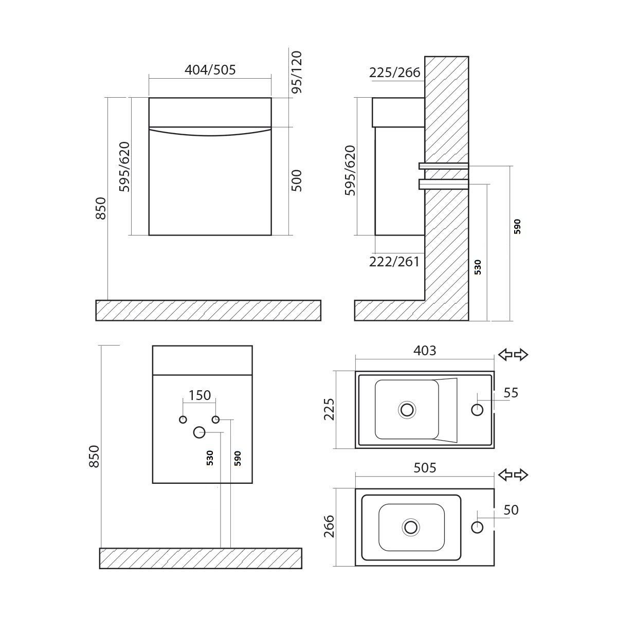 LIBERTY База под раковину подвесная с одной распашной дверцей, Bianco Lucido, 400x220x500, Liberty-400-1D-SO-BL-L - 4