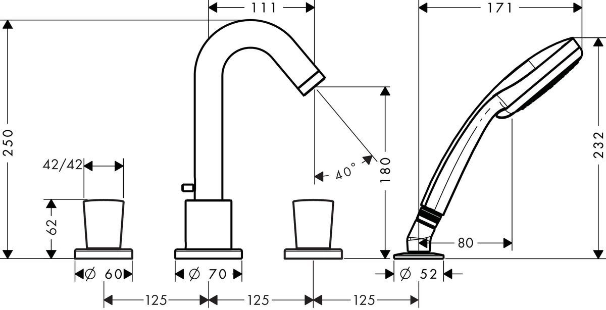 Смеситель Hansgrohe Logis 71314000 на борт ванны - 1