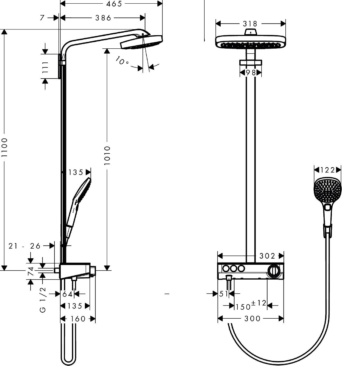 Душевая стойка Hansgrohe Raindance Select E 300 3jet 27127400 Showerpipe - 10