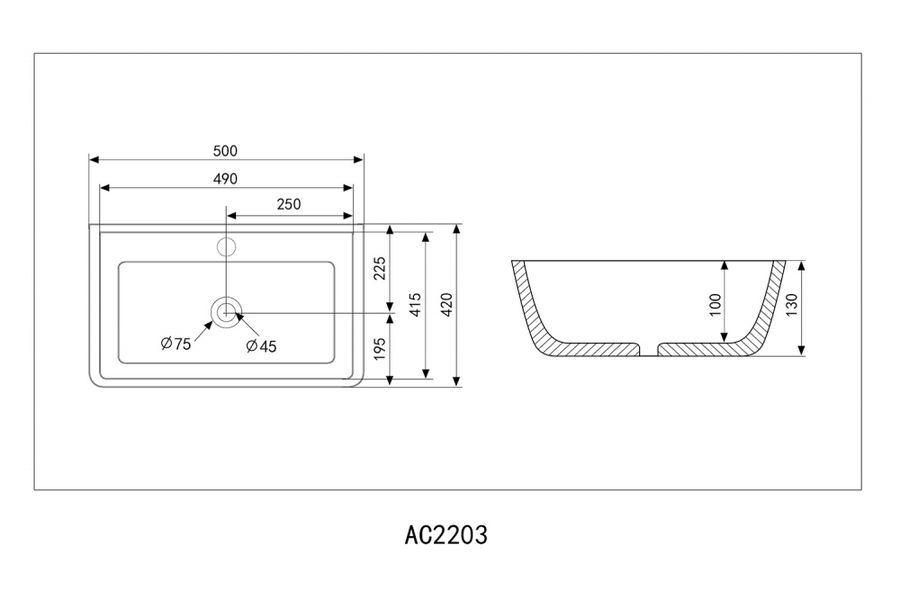 Раковина накладная Abber Rechteck 50 черная матовая  AC2203MB - 4