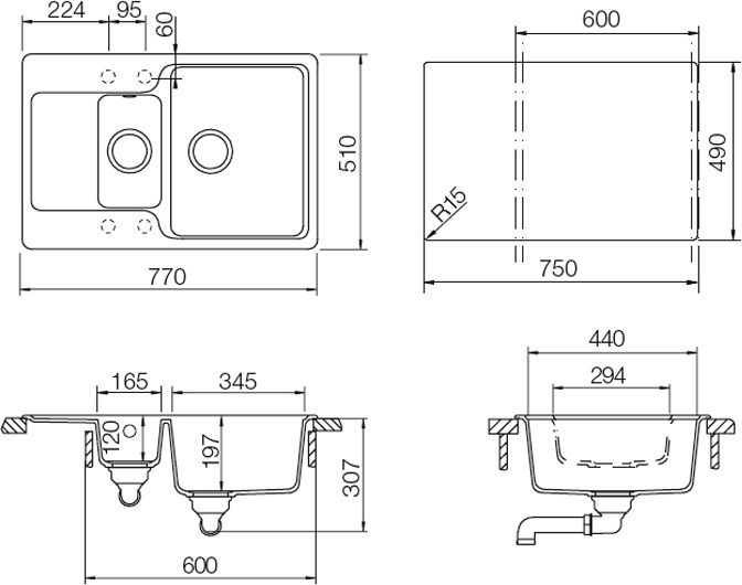 Мойка  Cambridge 60 D  Cristalite эверест 700708 - 1