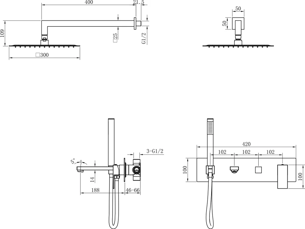 Душевой комплект Boheme Qubic золото матовый 474-MG - 1