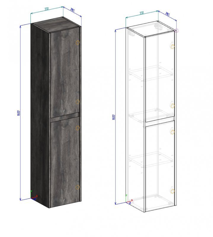 Шкаф-пенал BelBagno Kraft 33х160 серый KRAFT-1600-2A-SC-PG-SHELF - 2