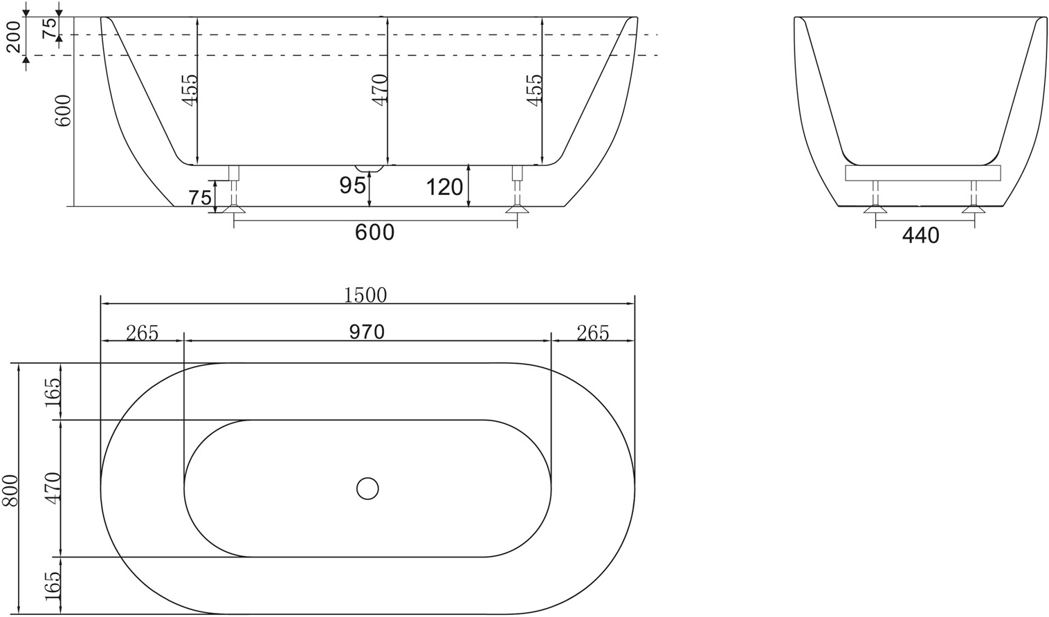 Акриловая ванна BelBagno BB70-1500-800 - 5