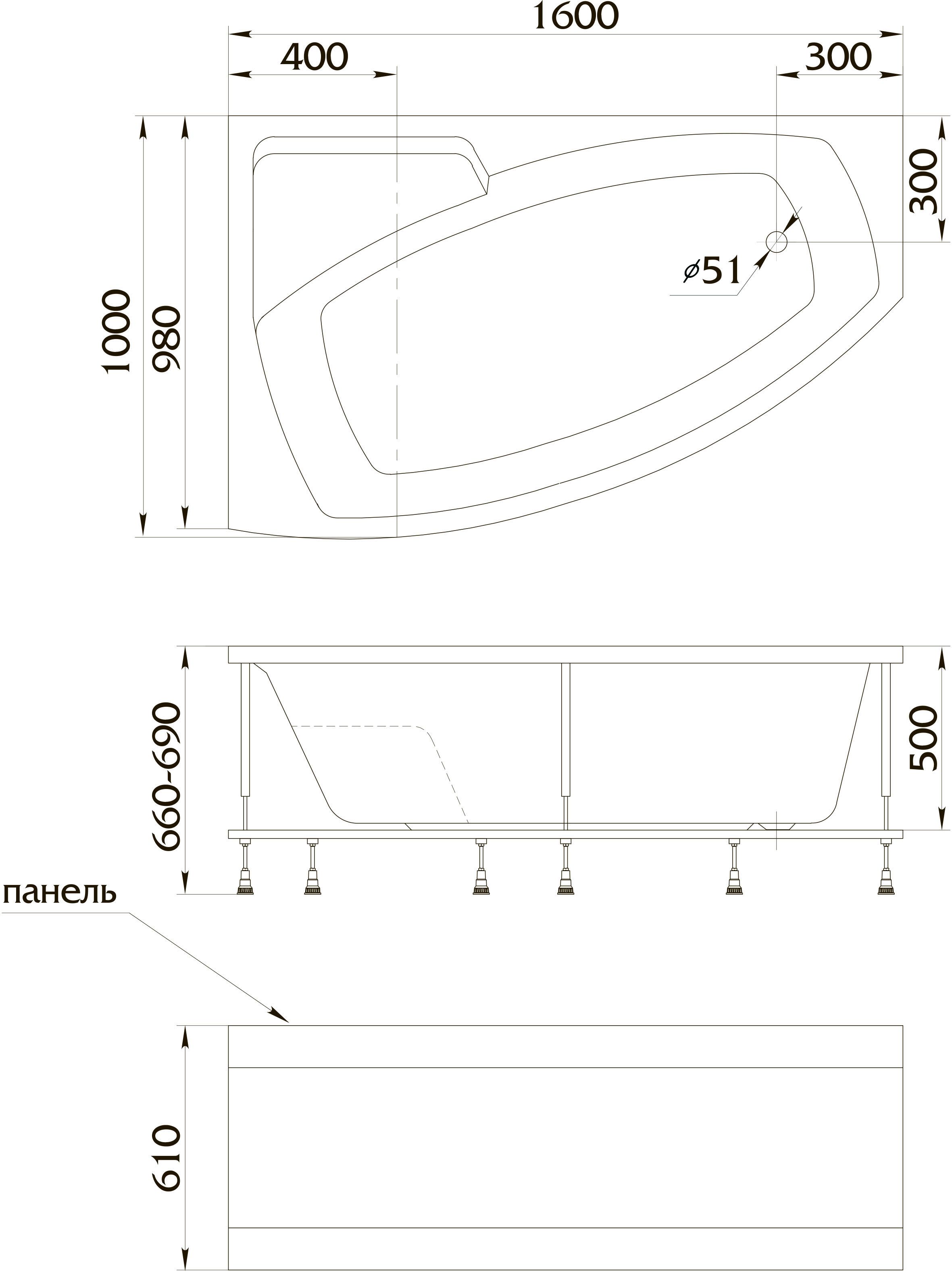 Акриловая ванна 1MarKa Assol  160х100 R 4604613303389 - 2