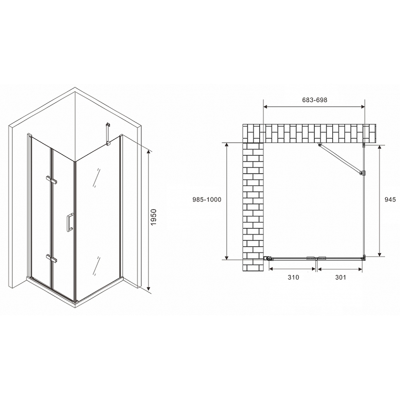 Душевой уголок Abber Zart 70x100 профиль хром стекло прозрачное AG08070P-S101 - 2