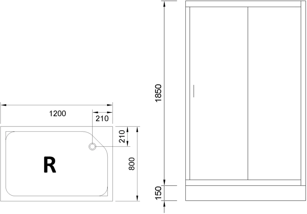 Душевой уголок Royal Bath HP 120x80 R с поддоном профиль черный стекло прозрачное RB8120HP-T-BL-R - 4