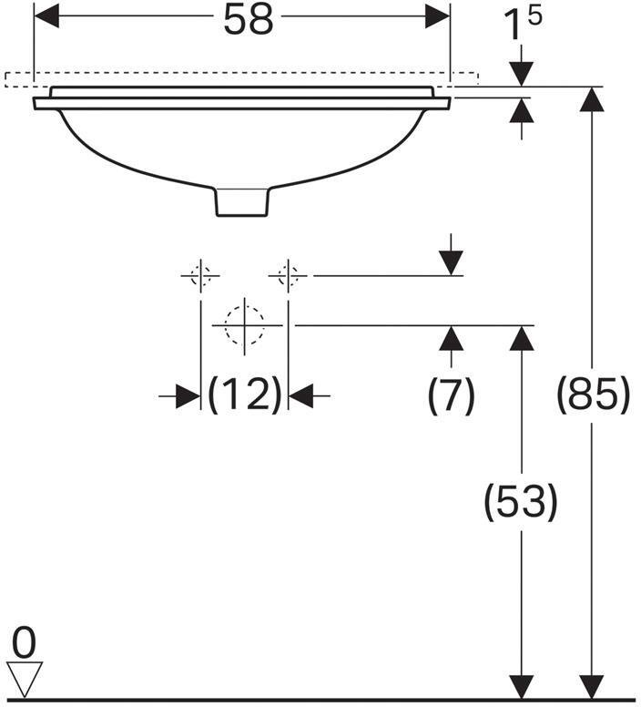 500.764.01.2 VariForm Раковина с установкой под столешницу прямоугольной формы, T1=50х40 см, без отв. под смеситель - 1