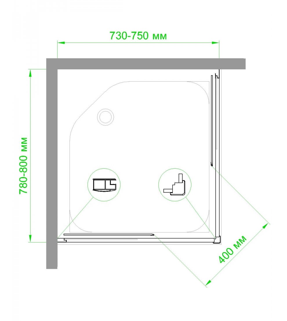 Душевой уголок Royal Bath HPD 75x80 профиль черный стекло прозрачное RB8075HPD-T-BL - 4