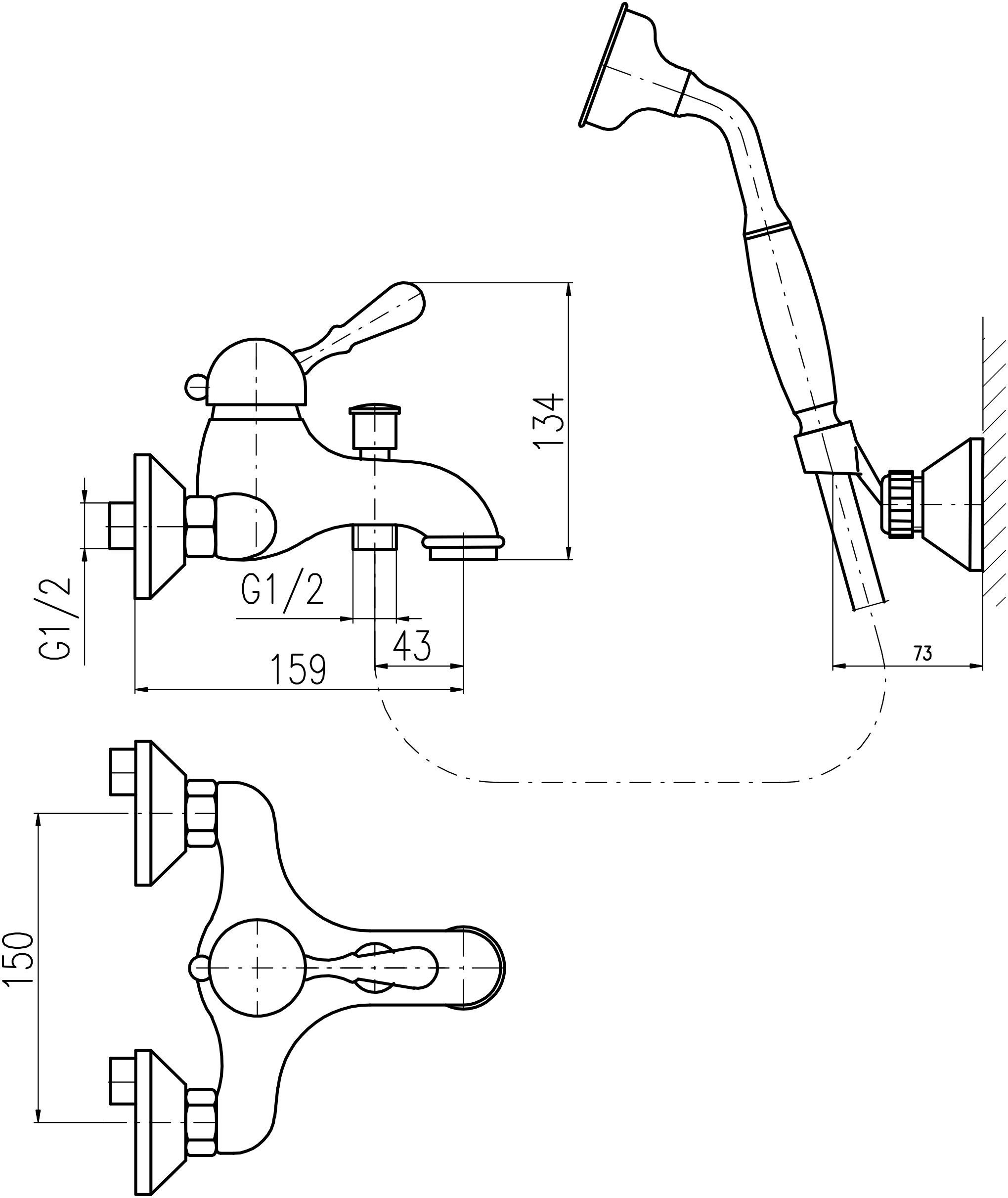 Смеситель Rav Slezak Labe L554.5/2SM для ванны с душем - 2