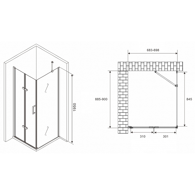 Душевой уголок Abber Zart 70x90 профиль хром стекло прозрачное AG08070P-S91 - 2