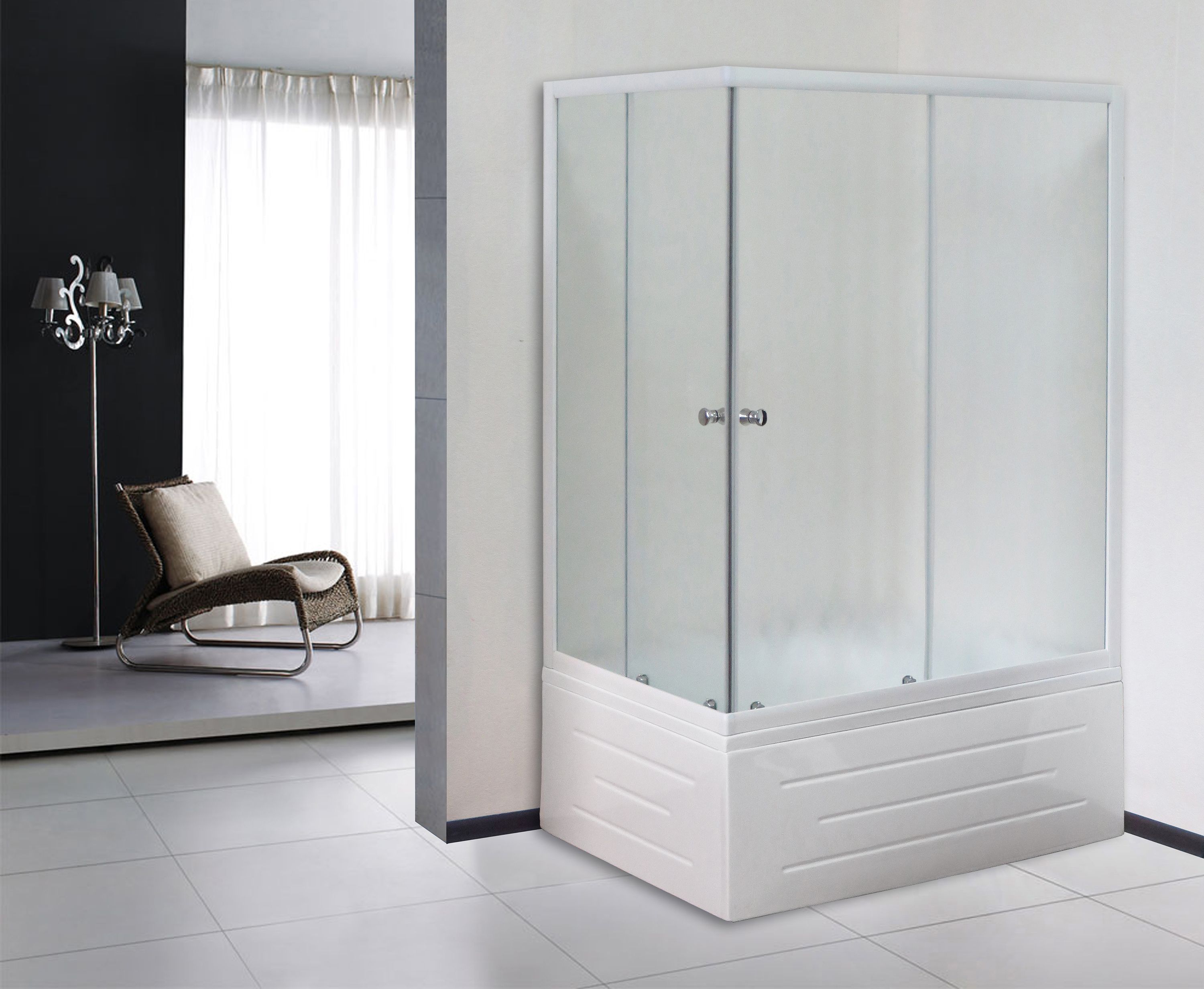 Душевой уголок Royal Bath 100х80 белый стекло матовое RB 8100BP-C-R - 1