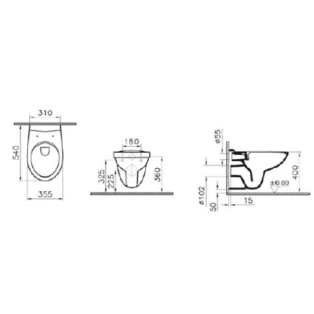 Комплект подвесного унитаза с инсталляцией VitrA S10 белый с сиденьем микролифт и кнопкой хром 9842B003-7206 - 5