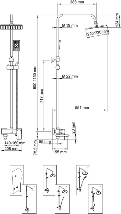 Душевая стойка Wasserkraft A17701 80/115x55,1 см - 8