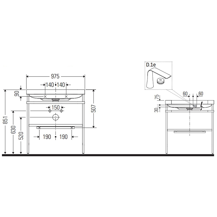 Duravit Happy D.2 Plus Консоль напольная с умывальником 975х490х850 мм, с 1 отв под смесит, 1 ящик, выпуск и сифон в комплекте, цвет белый глянцевый HP4838O2222 - 1