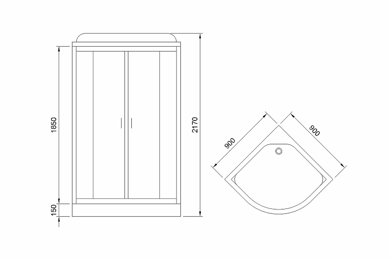 Душевая кабина Royal Bath HK 90x90 профиль хром стекло прозрачное задняя стенка черная RB90HK5-BT-CH - 3