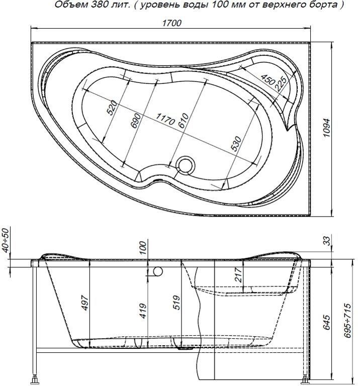 Акриловая ванна Aquanet Capri 169x109.4 см (00203922) - 2