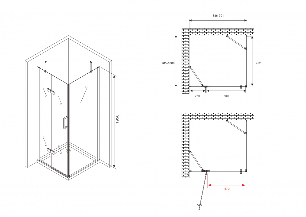 Душевой уголок Abber Zart 90x100 профиль хром стекло прозрачное AG08090P-S101 - 2