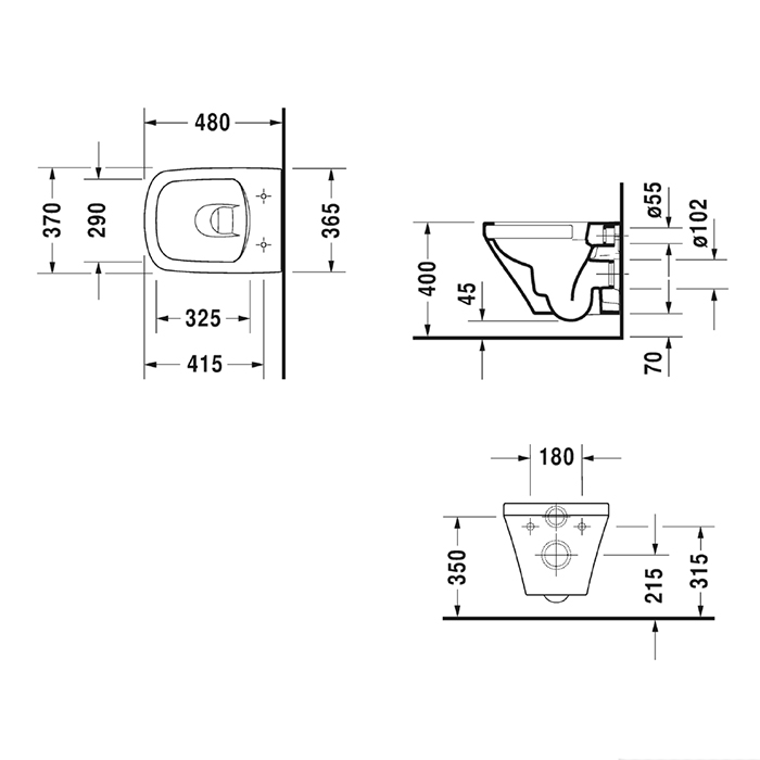 Duravit DuraStyle Унитаз подвесной 480мм, compact, Rimlessess, wash down, 4,5L 2571090000 - 1