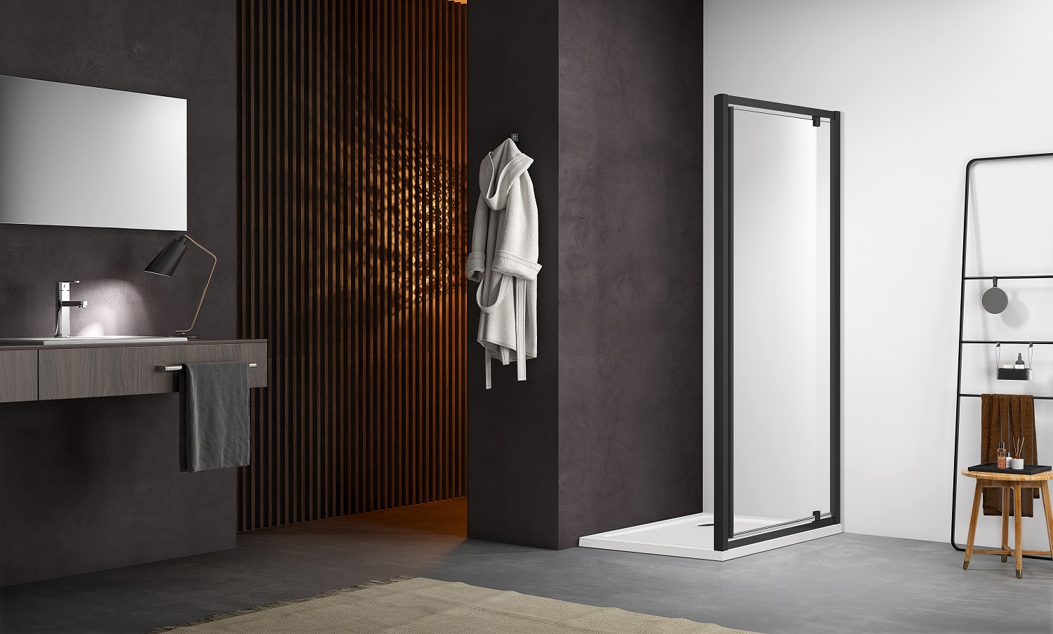 AQ ARI PI 10020BL Душевая дверь, распашная 1000x2000 профиль черный, стекло прозрачное - 2
