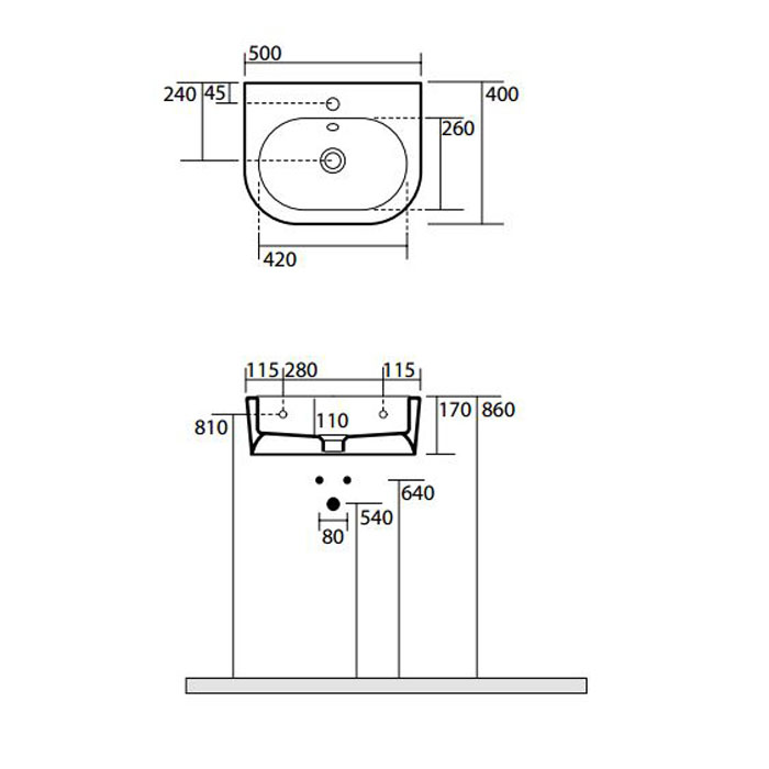 Kerasan Flo раковина 50х40 с 1 отверстием под смеситель, цвет белый 314101*1 - 1