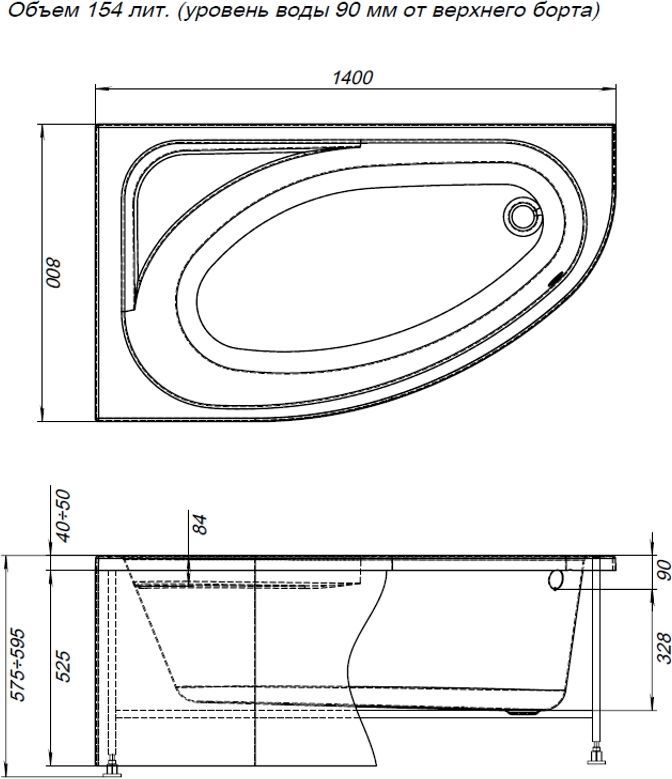 Акриловая ванна Aquanet Mia 140x80 L 246496 - 2