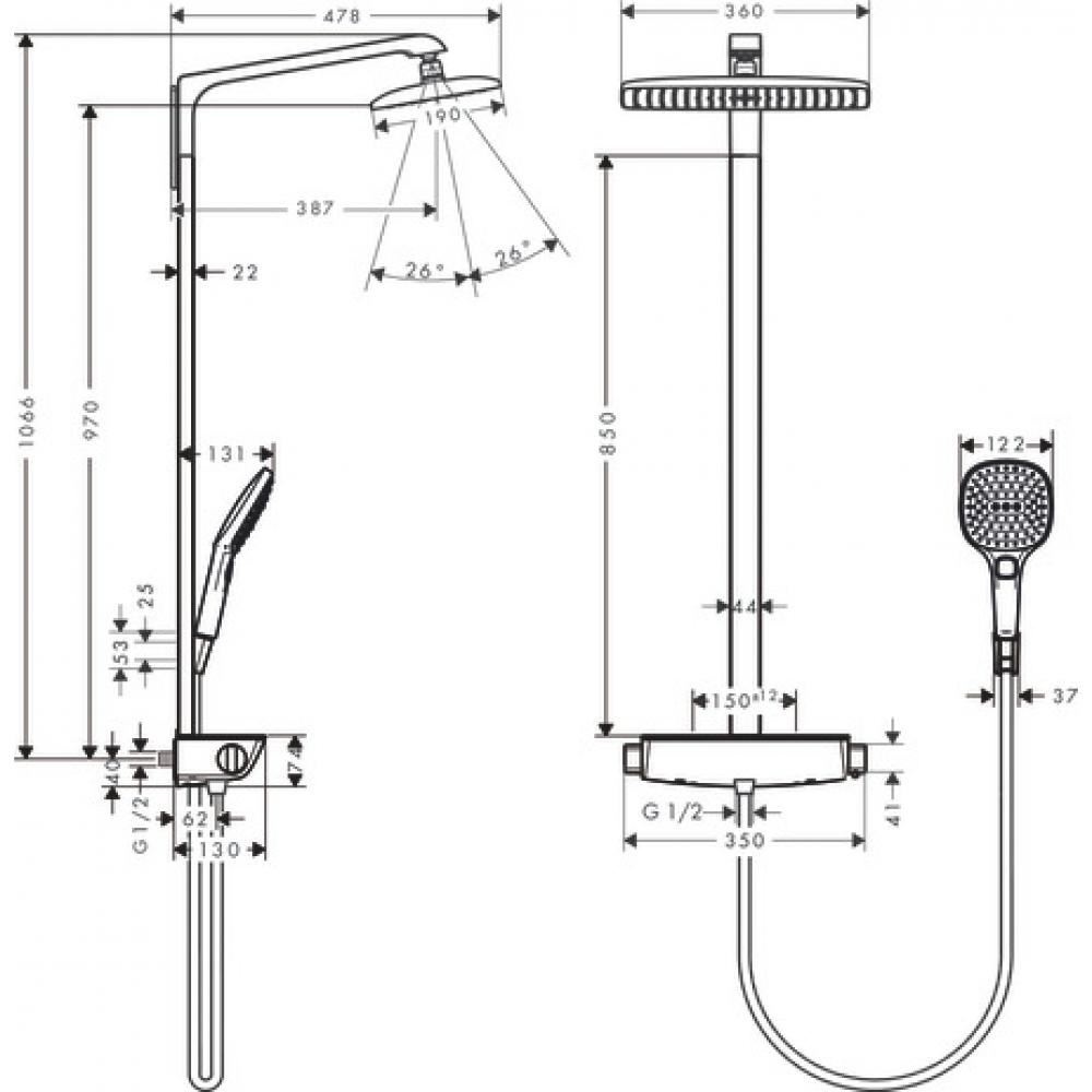 27286000 HG Raindance Select Showerpipe 360  1jet душевая система EcoSmart - 1