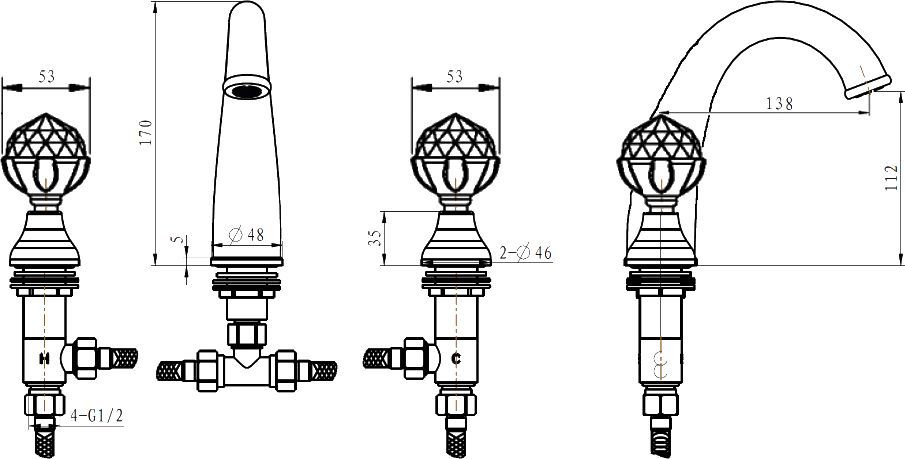 Смеситель Boheme Brillante Presente 357 для раковины - 3