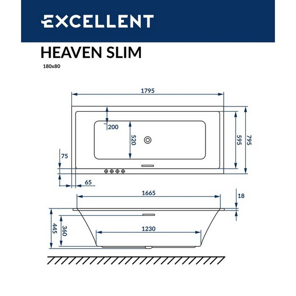 Ванна акриловая Excellent Heaven Slim Relax 180х80 с гидромассажем белый - золото WAEX.HEV18S.RELAX.GL - 7