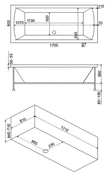 Акриловая ванна Bas Индика 170x80 см В 00013 - 3