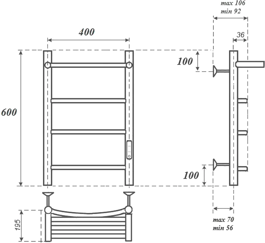 Полотенцесушитель электрический Point Афина 40х60 хром с полкой PN04846P - 2